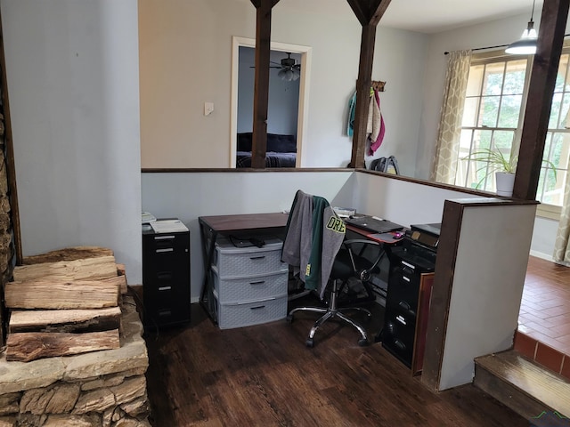 office featuring ceiling fan and wood finished floors