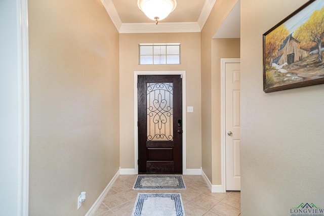 tiled entrance foyer with ornamental molding