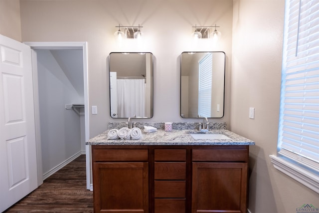 bathroom featuring hardwood / wood-style floors and vanity