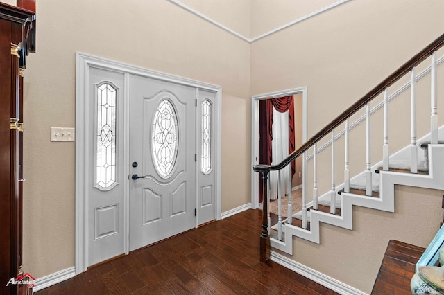 106 Brachfield Rd, Henderson, TX 75654 - entryway with dark wood finished floors, stairs, and baseboards