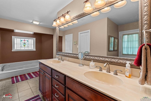106 Brachfield Rd, Henderson, TX 75654 - full bathroom featuring double vanity, tile patterned flooring, and a garden tub
