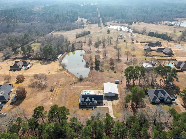 aerial view featuring a water view and a rural view