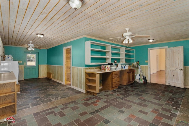 kitchen featuring wooden walls and wood ceiling