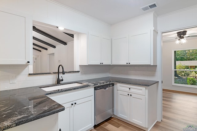 kitchen featuring white cabinetry, sink, and stainless steel dishwasher