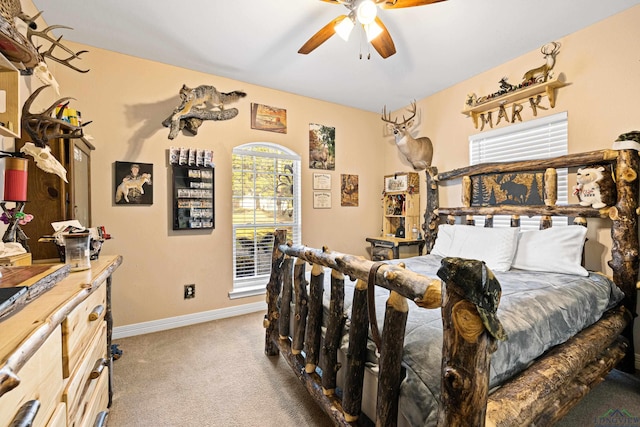 bedroom featuring carpet and ceiling fan