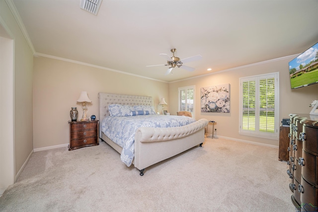 1902 W Warwick Cir, Longview, TX 75601 - bedroom with ornamental molding, carpet flooring, baseboards, a ceiling fan, and recessed lighting