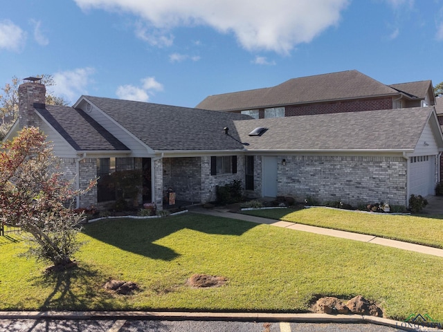 view of front of house featuring a front yard and a garage