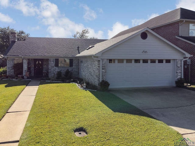 ranch-style house with a front lawn and a garage