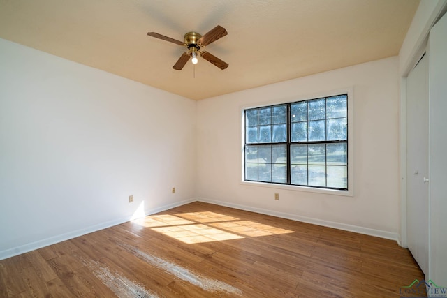 spare room with ceiling fan and hardwood / wood-style floors