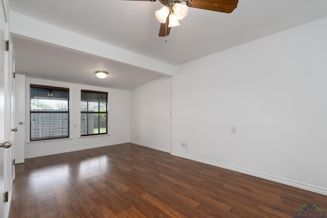 809 Turner Ln, Tuscola, TX 79562 - empty room with ceiling fan, dark wood-style flooring, and baseboards