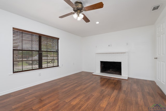 809 Turner Ln, Tuscola, TX 79562 - unfurnished living room with ceiling fan, a fireplace, wood finished floors, baseboards, and recessed lighting