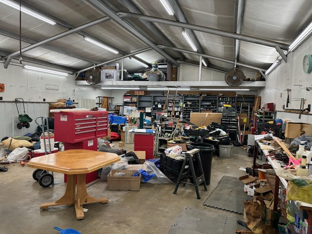 garage featuring a workshop area