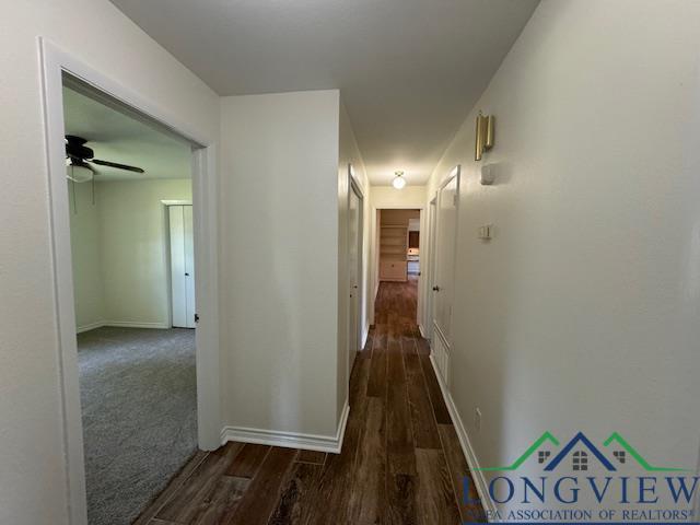 hall with dark hardwood / wood-style floors