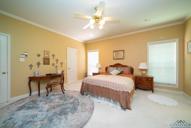7 Casey Ct, Longview, TX 75604 - bedroom featuring light colored carpet, crown molding, and ceiling fan