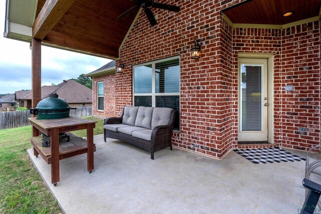 475 Highland Pl, Hallsville, TX 75650 - view of patio / terrace with an outdoor hangout area, fence, and a ceiling fan