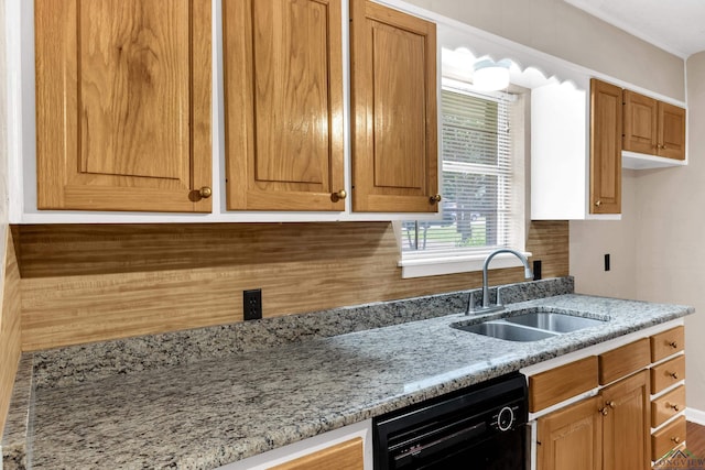 105 Bison Trl, Longview, TX 75601 - kitchen with dishwasher, a sink, and light stone countertops