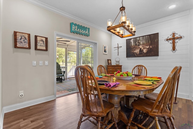 1767 County Road 3840, Hawkins, TX 75765 - dining space with baseboards, ornamental molding, a chandelier, dark wood finished floors, and recessed lighting