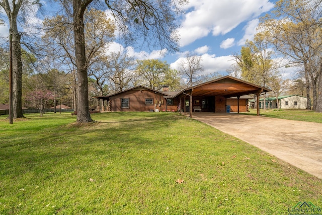 single story home with a carport and a front lawn