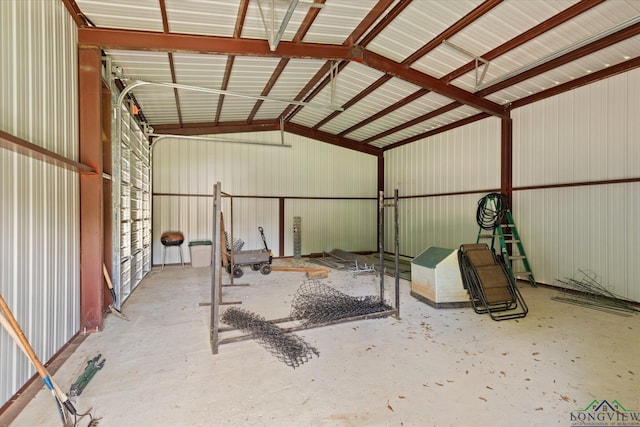 garage with metal wall and french doors