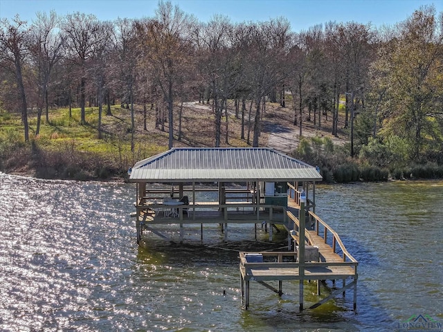 view of dock featuring a water view