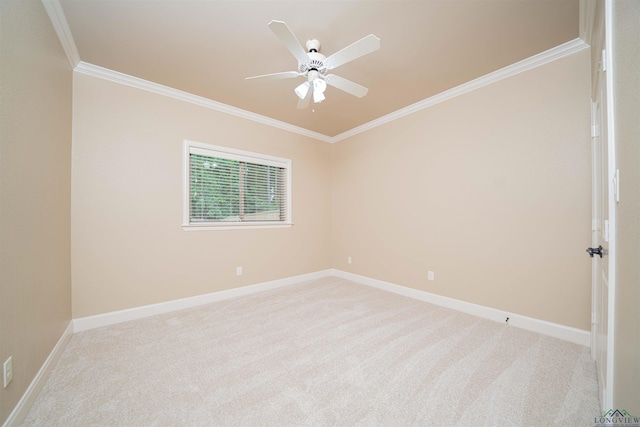 2532 Windmill Ln, Longview, TX 75601 - spare room with ornamental molding, light carpet, and a ceiling fan