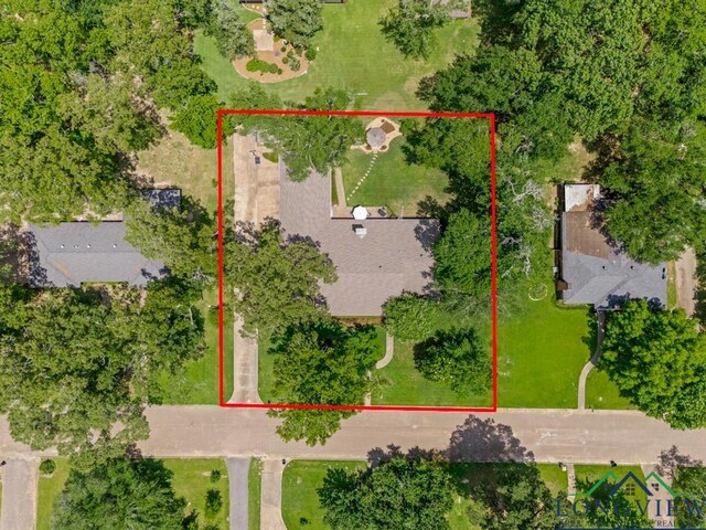 1805 Greenway St, Gilmer, TX 75644 - aerial view of property and surrounding area featuring property boundaries highlighted
