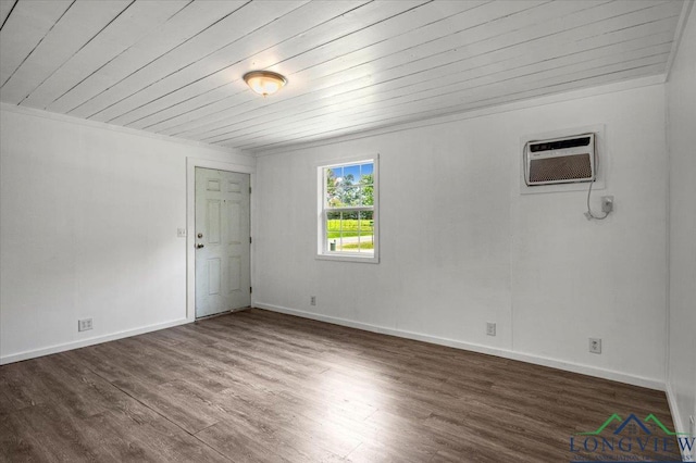 1150 Fm 139, Joaquin, TX 75954 - empty room with wooden ceiling, a wall mounted air conditioner, and wood finished floors