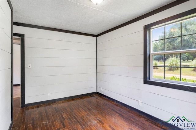 1150 Fm 139, Joaquin, TX 75954 - empty room featuring plenty of natural light, dark wood-style floors, a textured ceiling, and wood walls