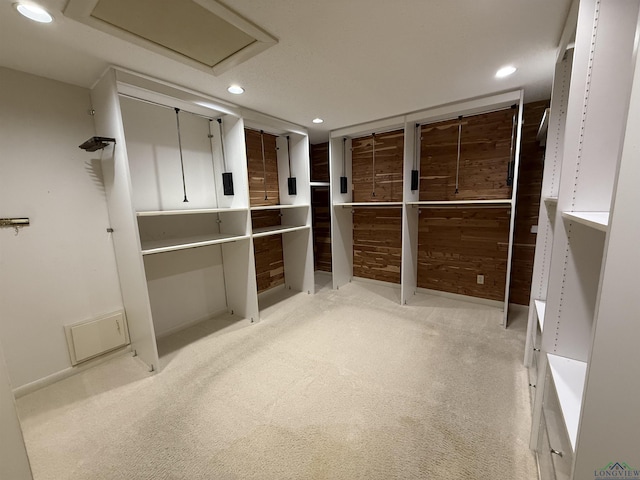 spacious closet with light colored carpet