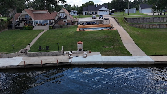 22551 Pine St, Frankston, TX 75763 - rear view of property with stairs, a water view, a yard, and a residential view