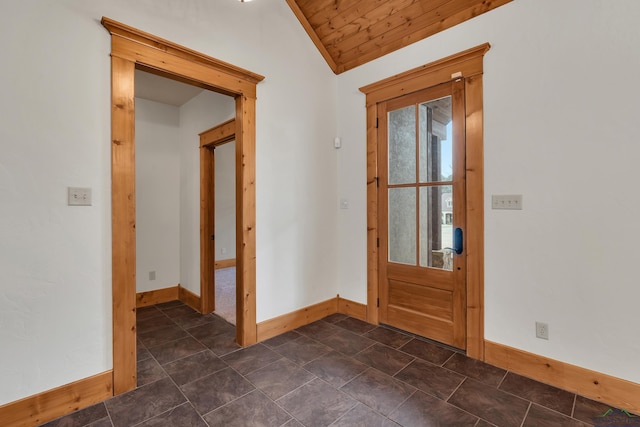 foyer with wood ceiling and lofted ceiling