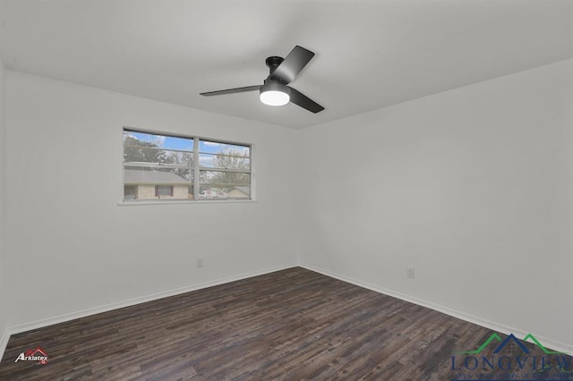 unfurnished room featuring ceiling fan and dark hardwood / wood-style flooring