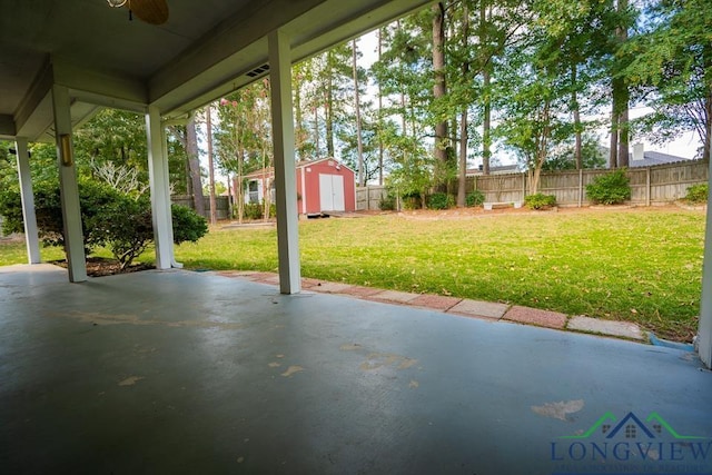 view of patio / terrace with a storage unit