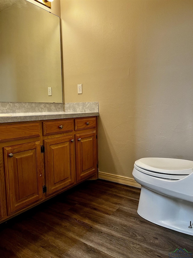 bathroom featuring vanity, toilet, and wood-type flooring