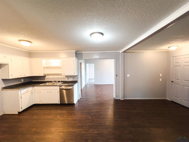 kitchen featuring dishwasher, dark hardwood / wood-style flooring, white cabinets, and sink