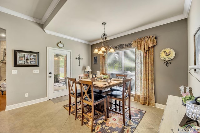 220 Cedar Rdg, Longview, TX 75602 - dining area featuring an inviting chandelier, ornamental molding, baseboards, and light tile patterned floors