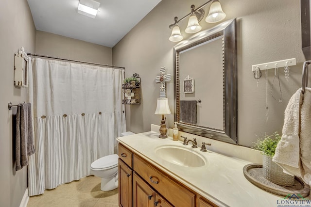 220 Cedar Rdg, Longview, TX 75602 - full bathroom featuring vanity, a shower with shower curtain, tile patterned flooring, and toilet