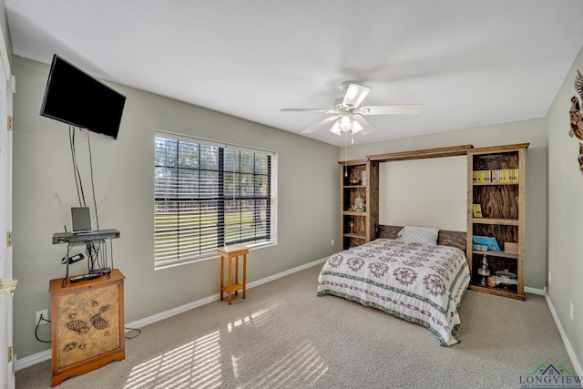 bedroom featuring carpet flooring and ceiling fan