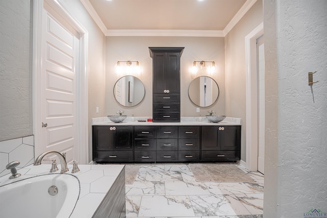 bathroom featuring crown molding and vanity