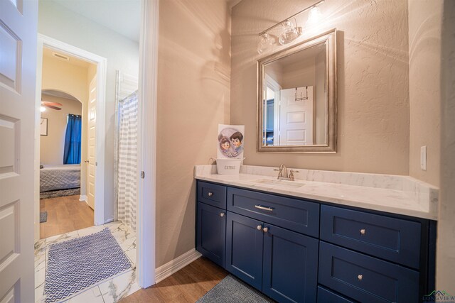 bathroom featuring hardwood / wood-style flooring and vanity