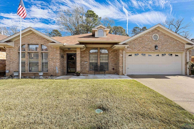 ranch-style house with a front lawn and a garage