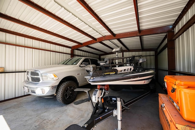 garage with metal wall