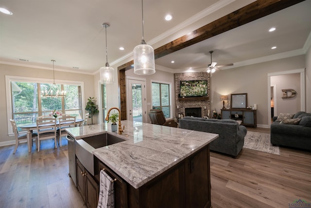 kitchen with a healthy amount of sunlight, a sink, and wood finished floors