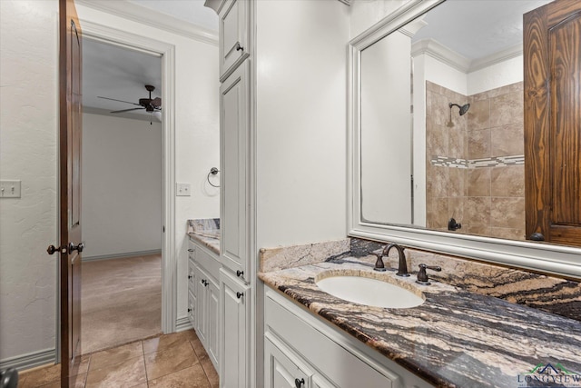 110 Rimrock Ln, Longview, TX 75605 - bathroom featuring vanity, ceiling fan, and a tile shower