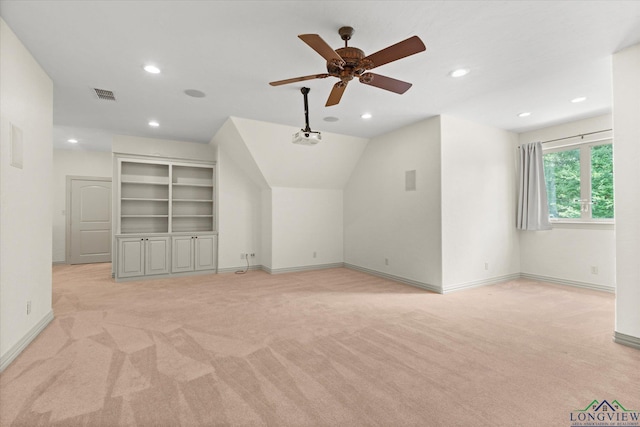 110 Rimrock Ln, Longview, TX 75605 - unfurnished living room with light carpet, baseboards, recessed lighting, and a ceiling fan
