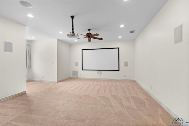 110 Rimrock Ln, Longview, TX 75605 - cinema room featuring light carpet, recessed lighting, a ceiling fan, and baseboards