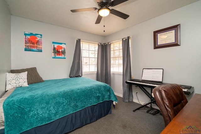 carpeted bedroom featuring a ceiling fan