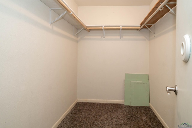 spacious closet featuring dark carpet