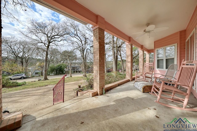 view of patio / terrace with ceiling fan and covered porch