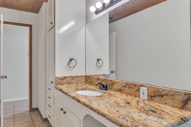 1702 Eastwood St, Longview, TX 75604 - bathroom featuring vanity, tile patterned flooring, and wood ceiling
